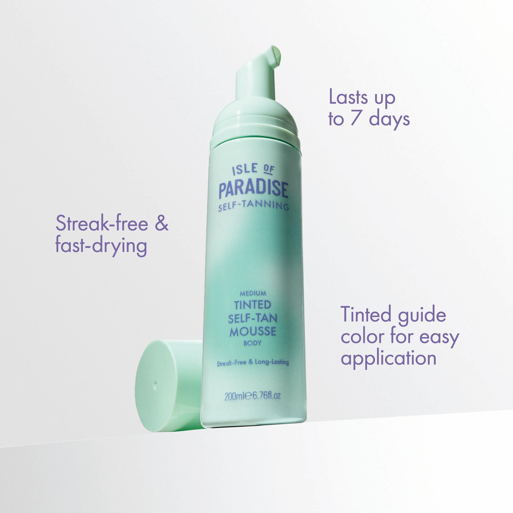 Isle of Paradise mousse-secado-rapido facilita secado inmediato sin manchar.