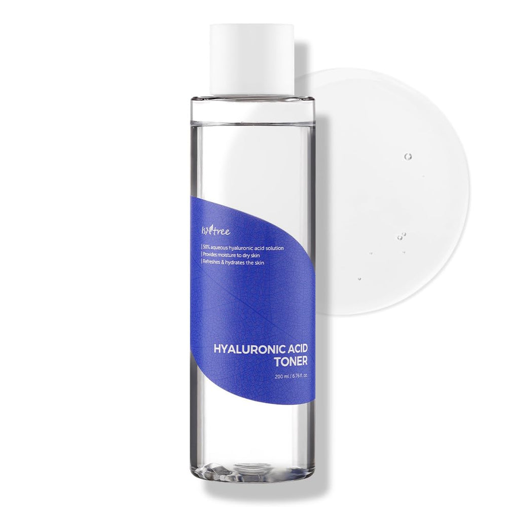 IsNtree tónico hialurónico, botella frontal, hidratación intensa para piel seca.