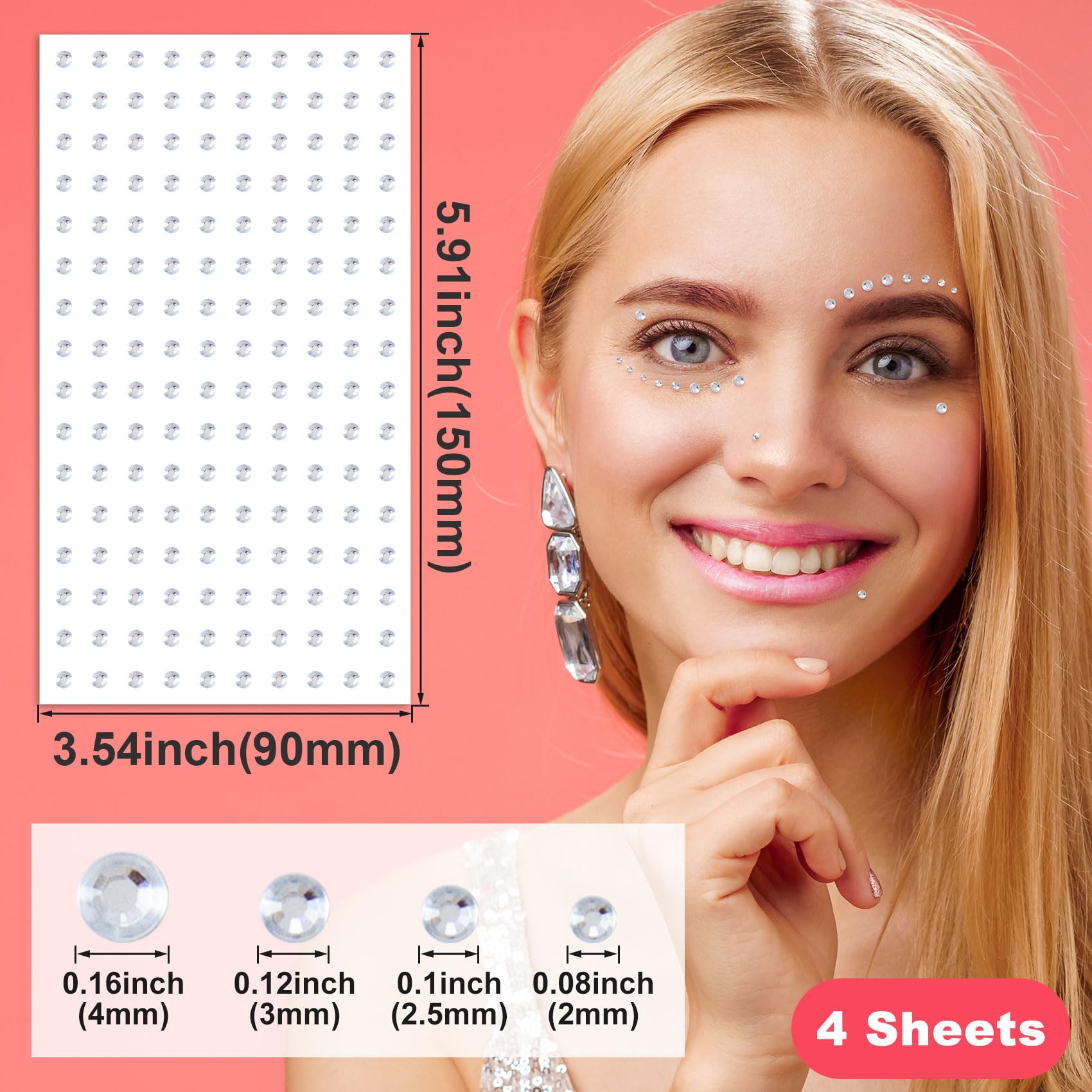 Isslly gemas faciales adhesivas de 2-5 mm para decoraciones versátiles en rostro.