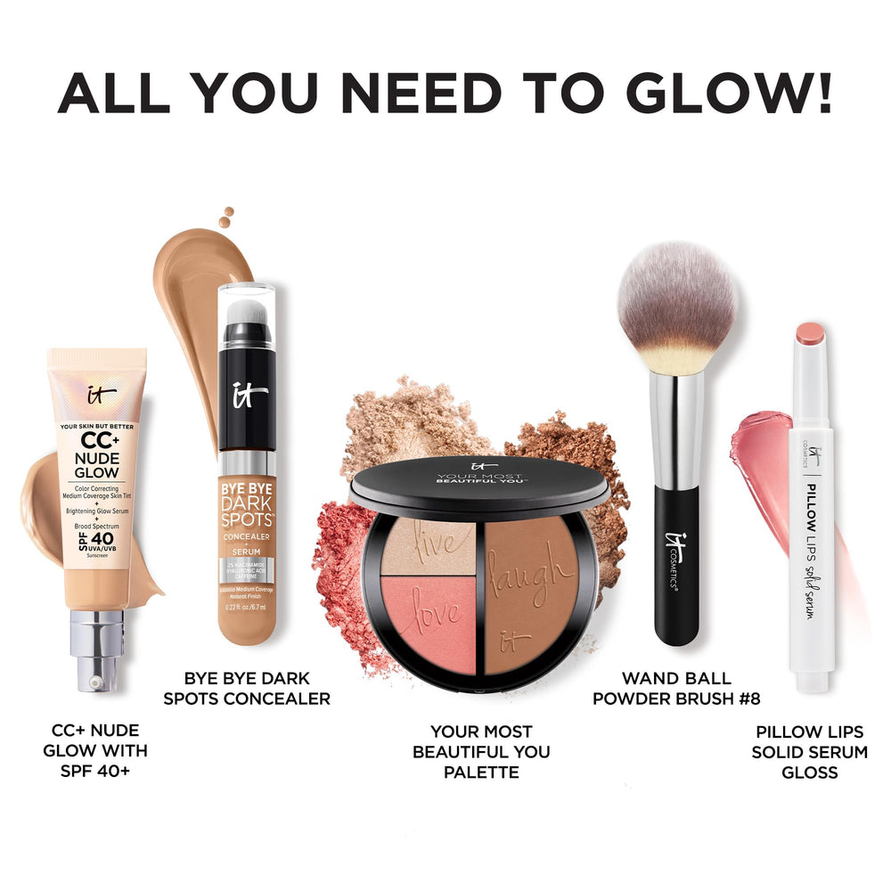 IT Cosmetics aplicación luminizador-radiante para enfatizar puntos altos.