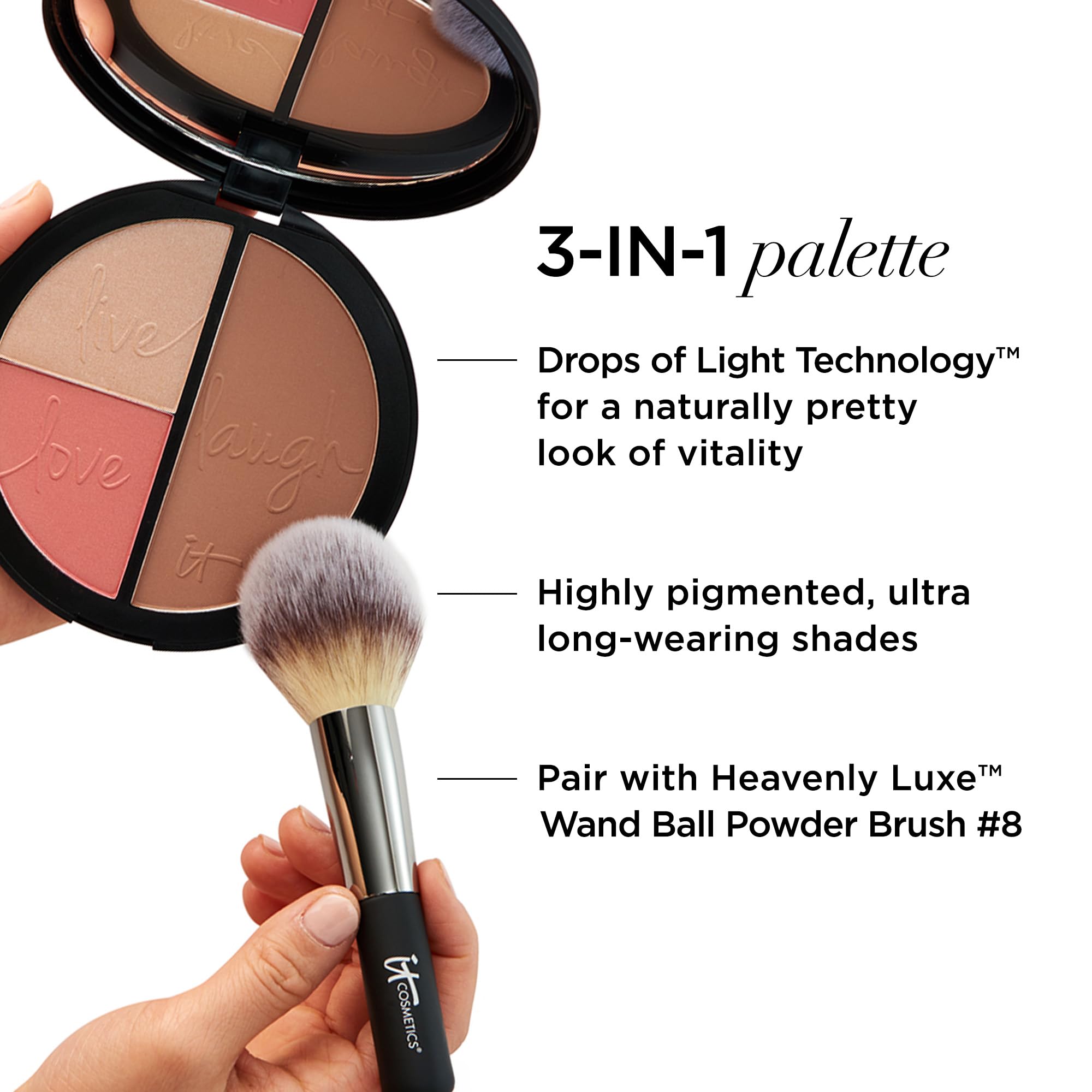 IT Cosmetics rubor iluminador tono natural para mejillas luminosas.