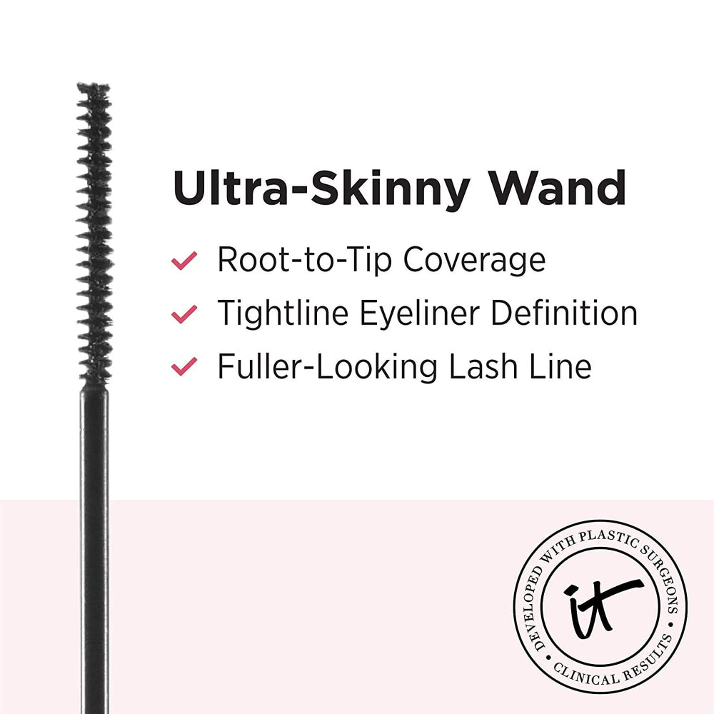It Cosmetics Tightline: pigmento negro intenso entre pestañas para definición.