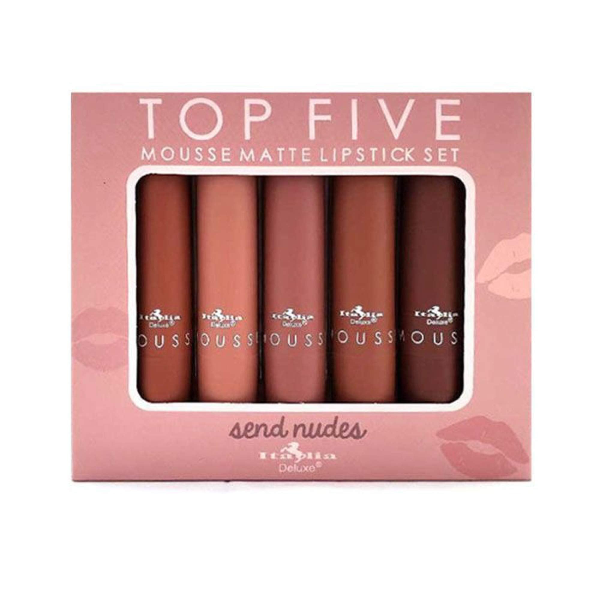 Italia Deluxe Cinco labiales mousse mate estuche práctico para viajar y tonos duraderos