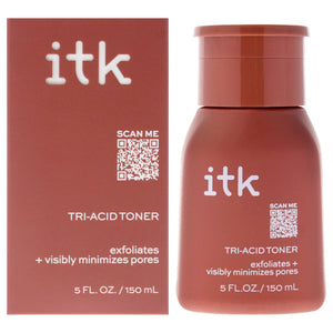 ITK Tri‑Ácido Toner en botella brillante, sensación revitalizante.