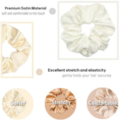 ivaryss scrunchies detalle textura satén, sensación suave al tacto.