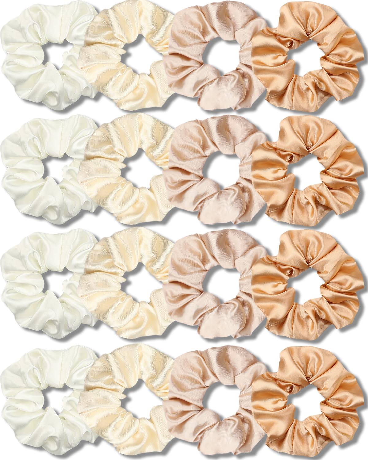 ivaryss scrunchies satén champagne en paquete, ideal para uso diario y estilo.