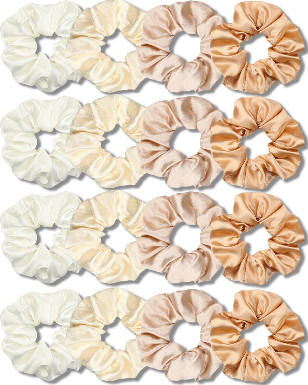 ivaryss scrunchies satén champagne en paquete, ideal para uso diario y estilo.
