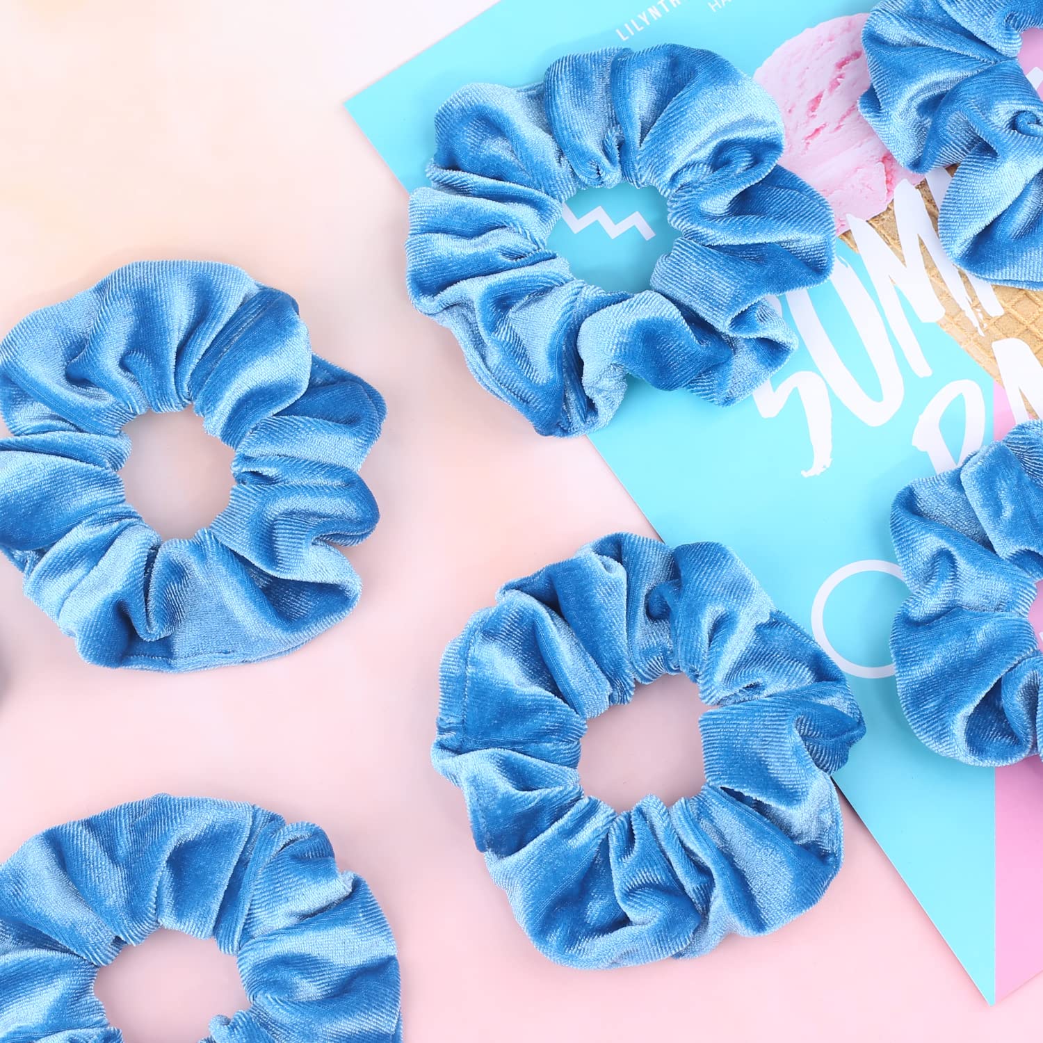 IVARYSS scrunchies velvet azul elástico firme para peinados seguros.