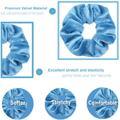 IVARYSS scrunchies velvet azul textura suave para cabello delicado.