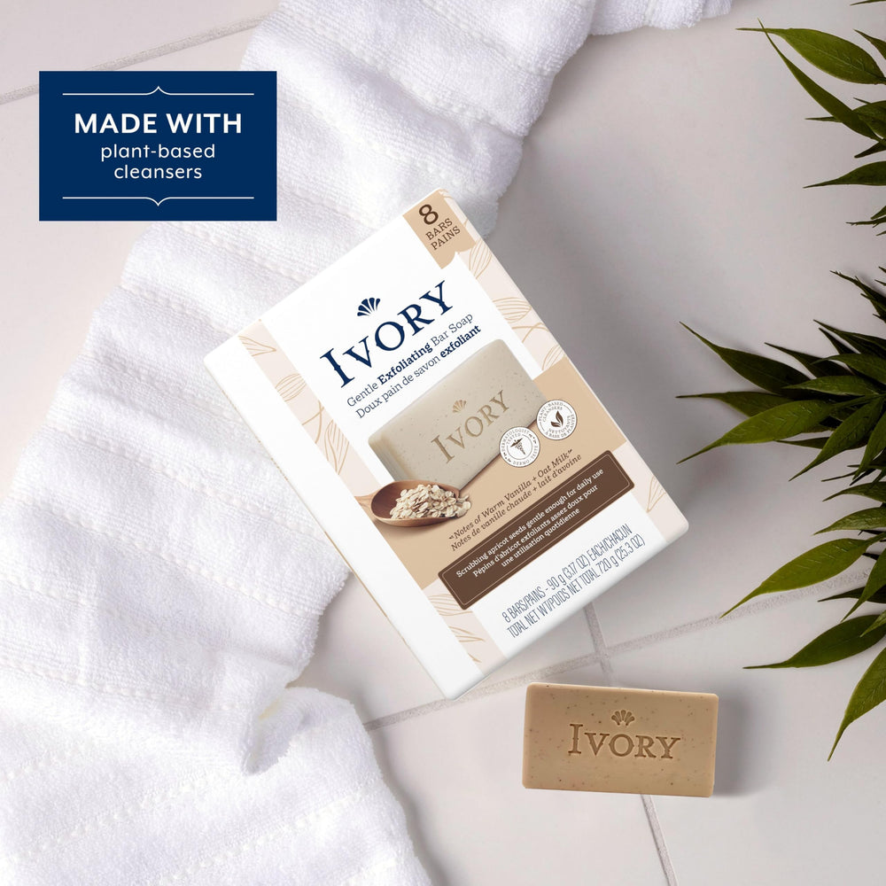 Ivory barra aroma vainilla y leche de avena, experiencia sensorial suave.