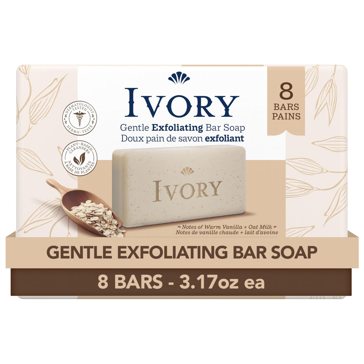 Ivory barra exfoliante en baño, escena diaria para piel limpia y suave.