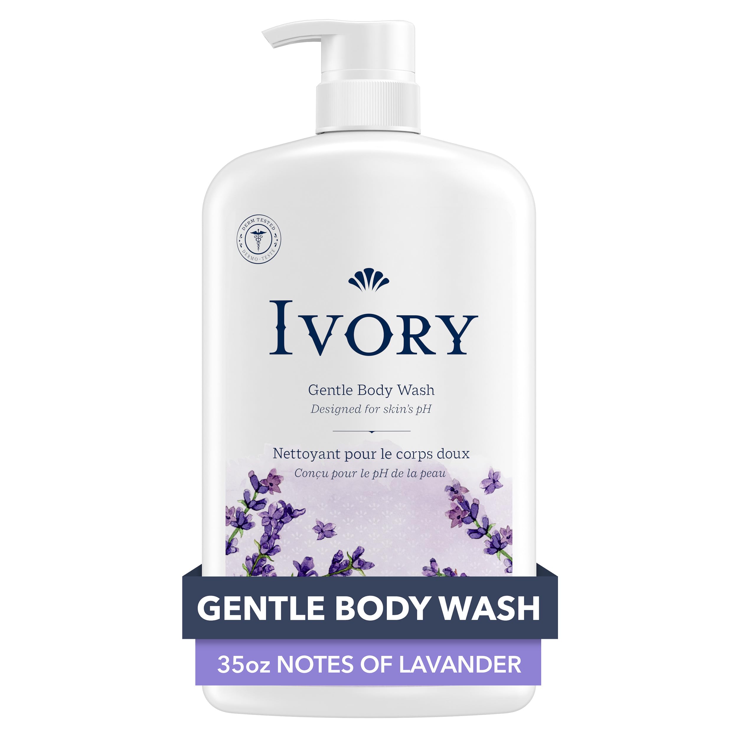 Ivory Gel de Ducha: botella derramando, lavado suave para piel sensible y uso diario