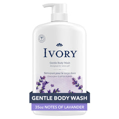 Ivory Gel de Ducha: botella derramando, lavado suave para piel sensible y uso diario