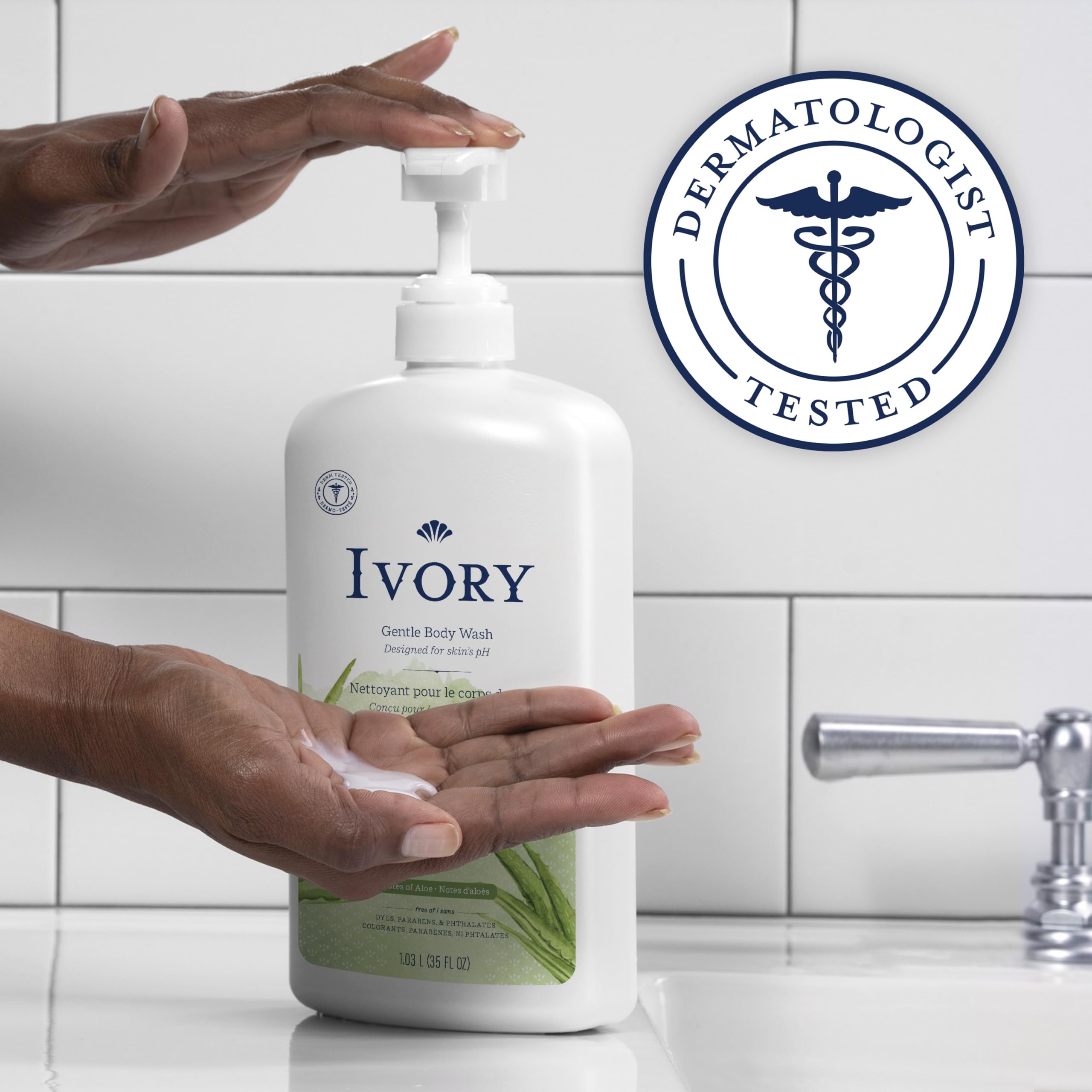 Ivory gel de ducha suave, dispensador, facilita dosis diaria sin irritar la piel.