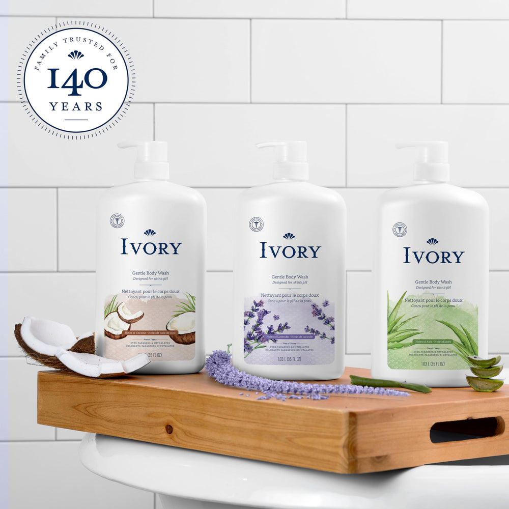 Ivory dermatológicamente probado, fórmula suave para el cuidado diario sin irritación.