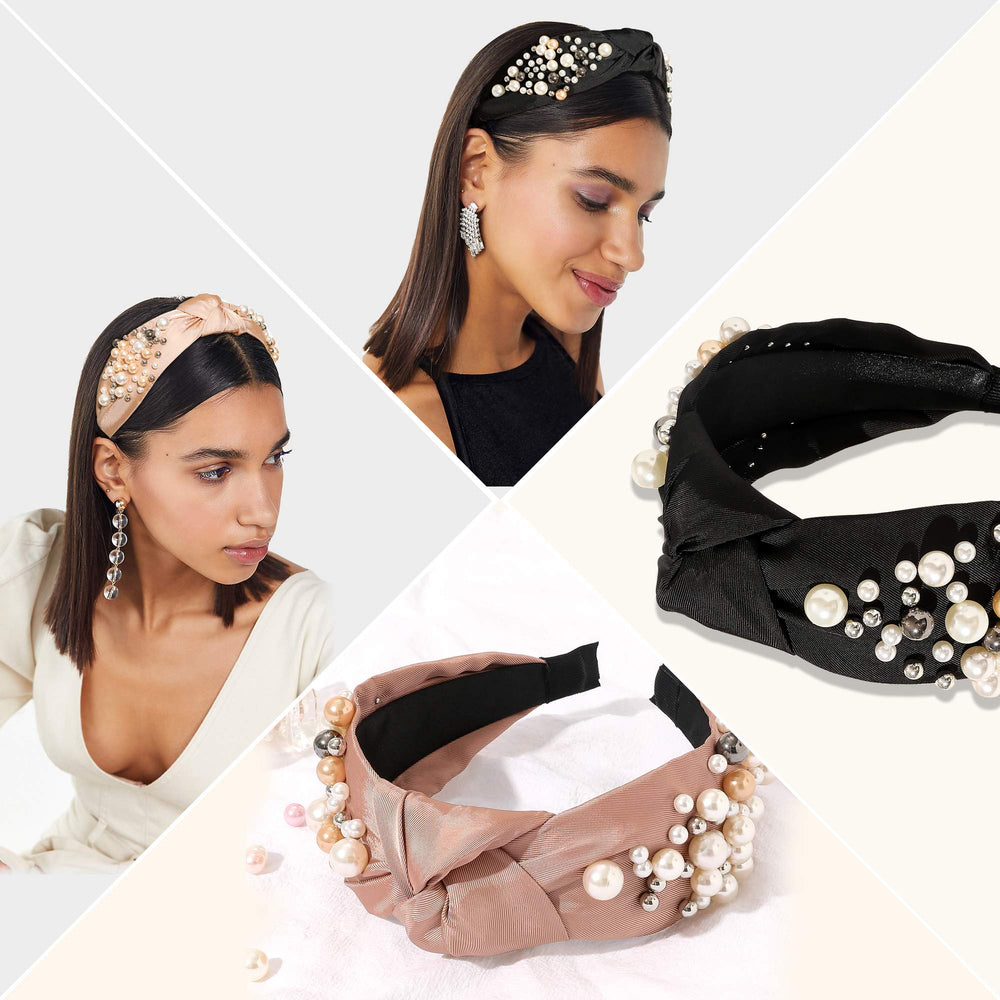 Ivyu diadema nudo de perlas beige combina con outfits neutros