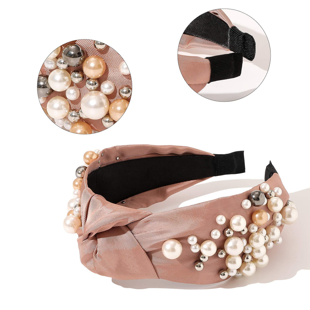 Ivyu diadema nudo de perlas rosa para estilo diario con brillo