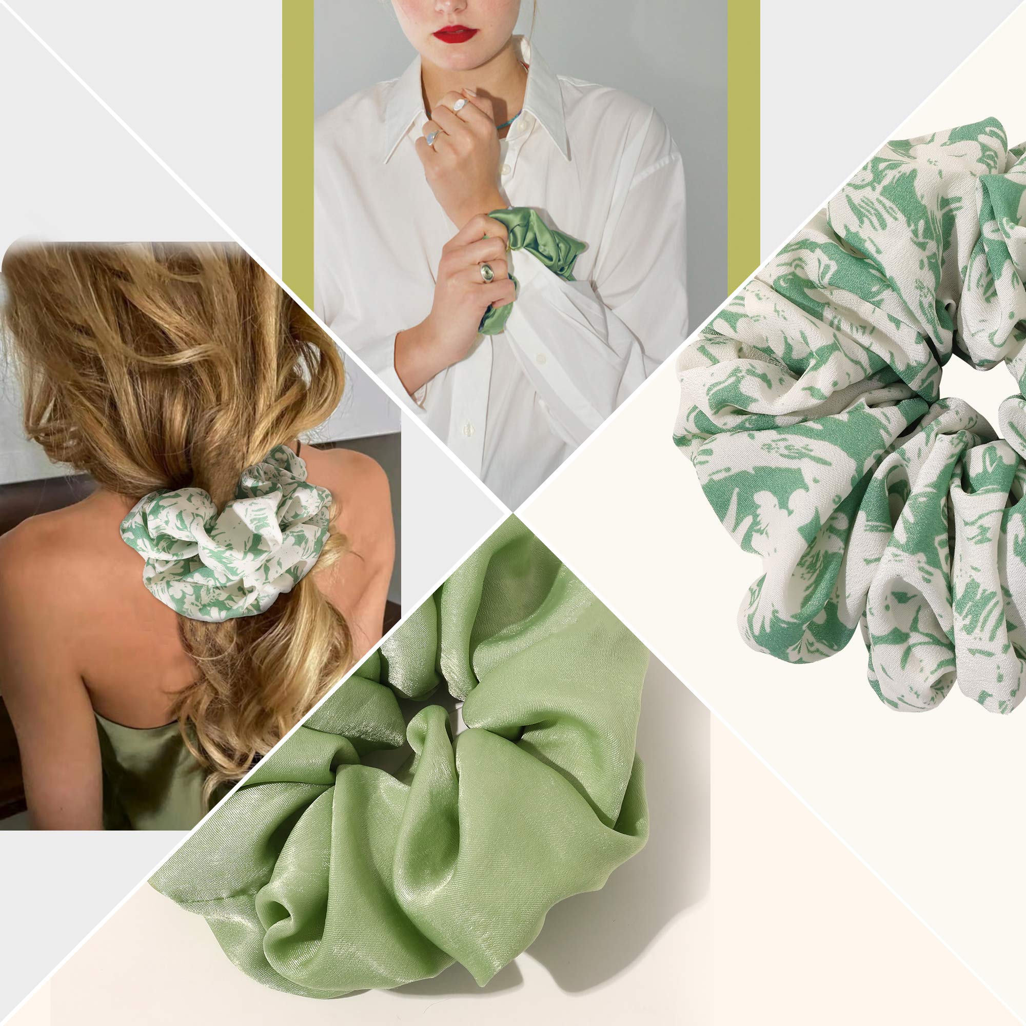 Ivyu scrunchie seda grande verde para deporte, comodidad duradera