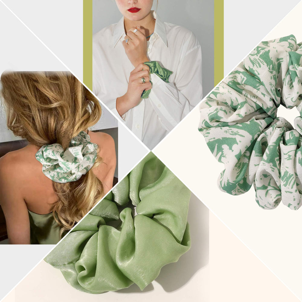Ivyu scrunchie seda grande verde para deporte, comodidad duradera