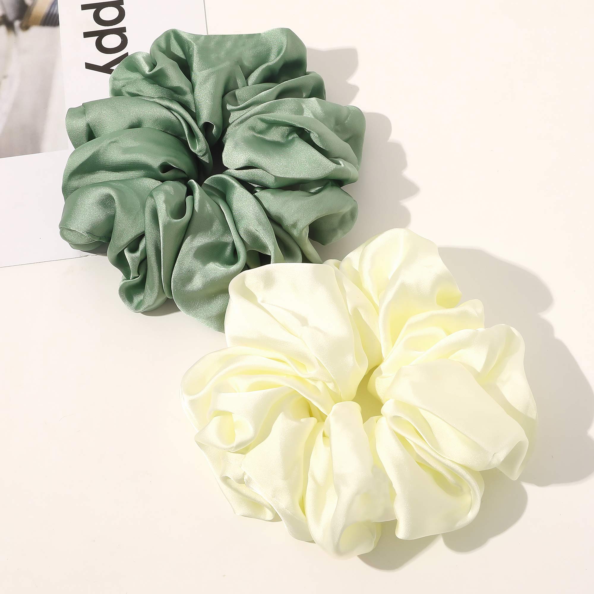 Ivyu scrunchie seda grande verde resalta el elástico, sujeción estable