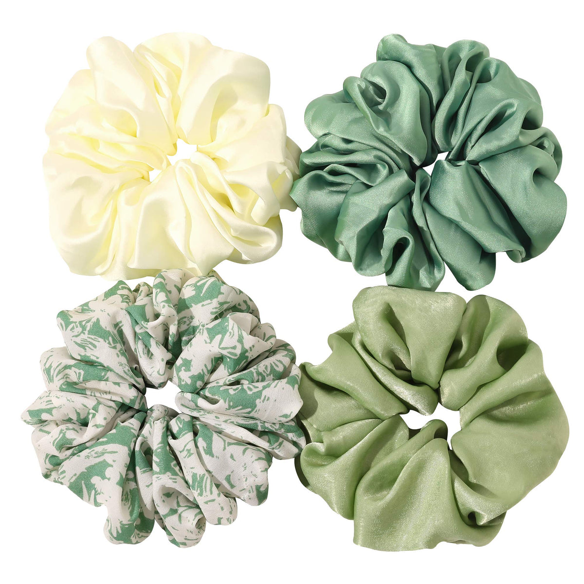 Ivyu scrunchie seda grande verde, primer plano suave para cabello sin tirones