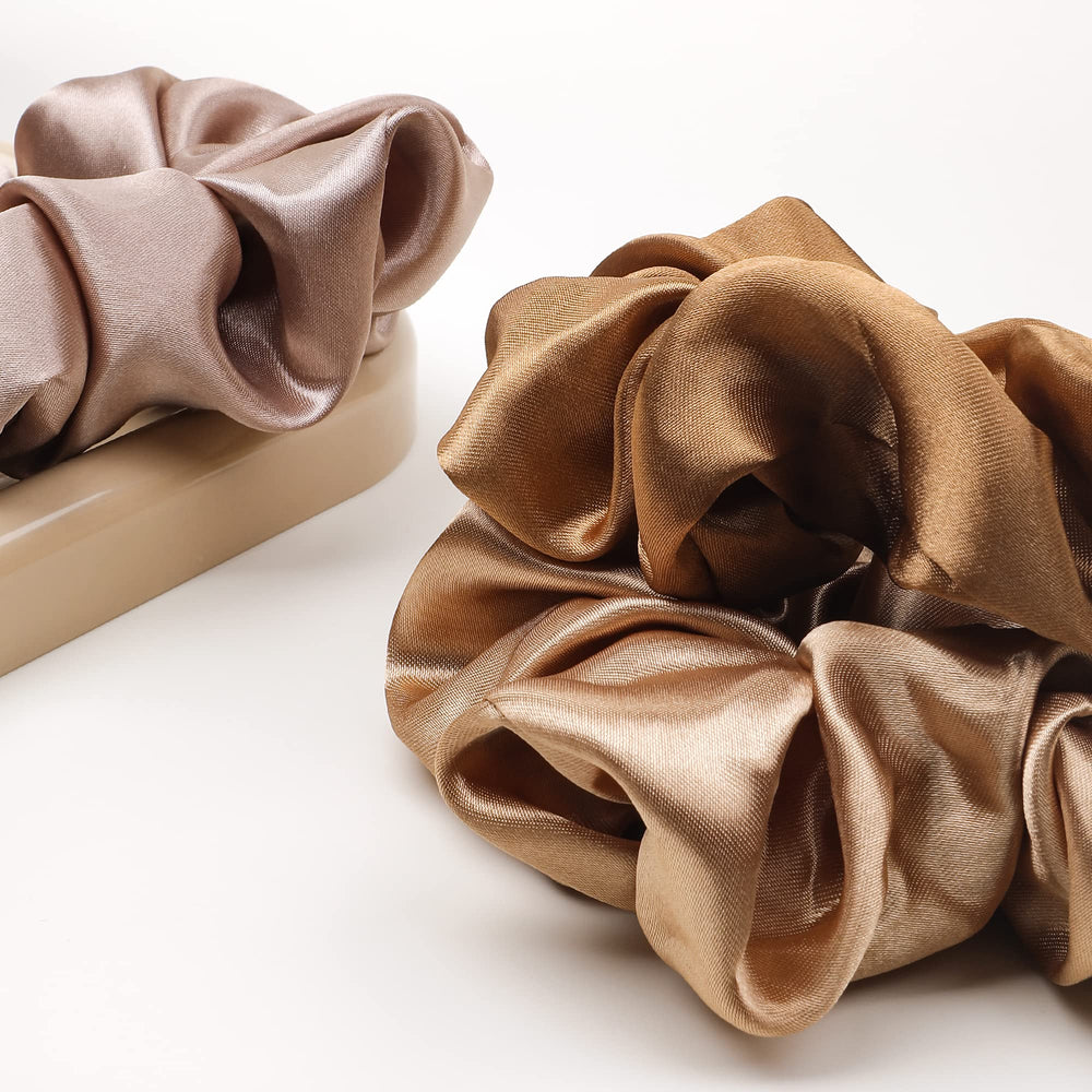 Ivyu scrunchies seda marrón, brillo suave y comodidad durante todo el día.