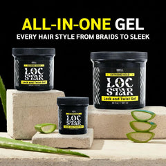 Gel IWELL Signature Loc Star con aloe vera para confort en el cuero cabelludo.