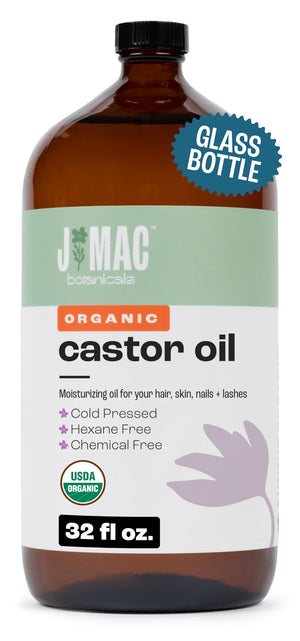 J MAC BOTANICALS aceite de ricino orgánico en botella de vidrio para rostro y cabello