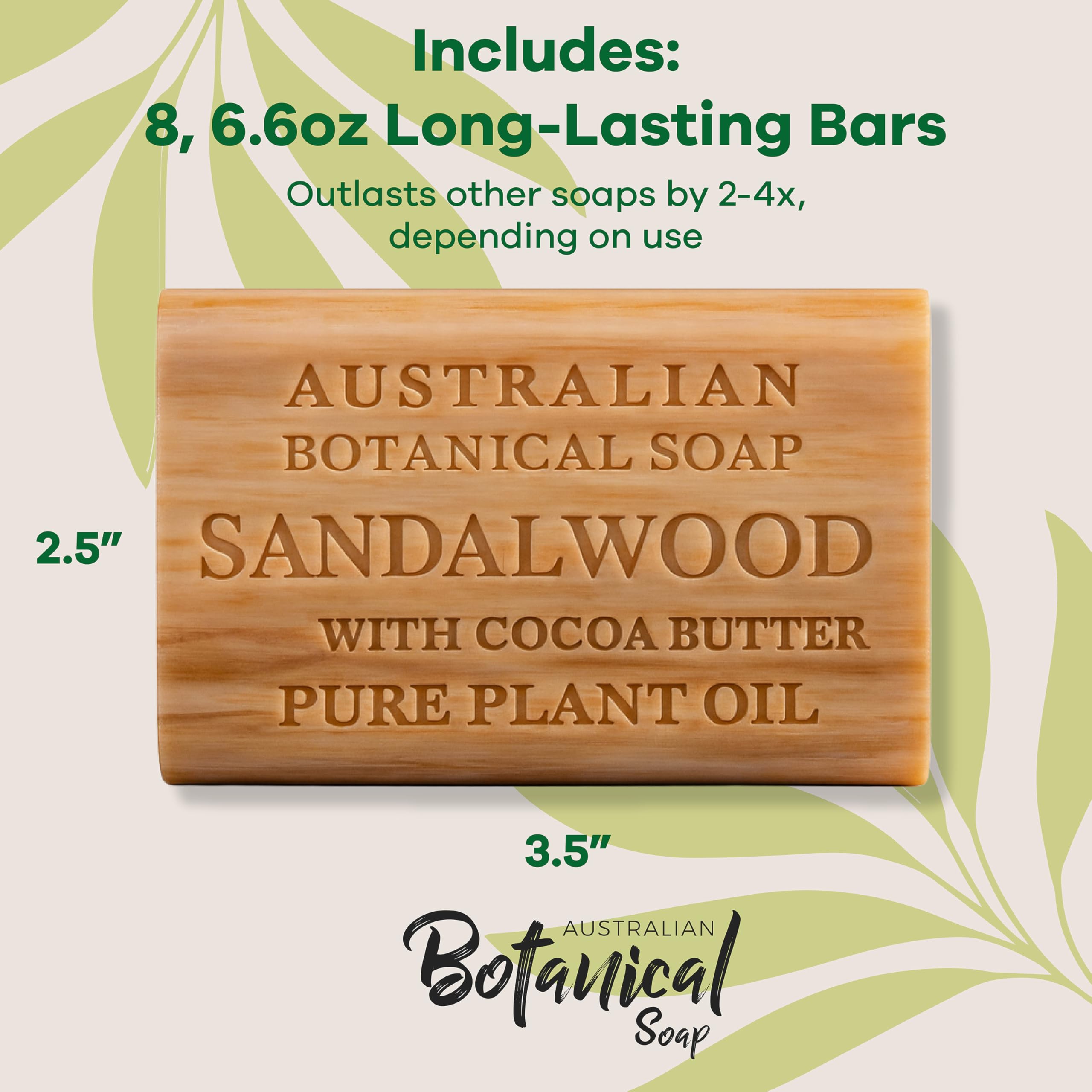 Jabón botánico australiano, aroma terroso de sándalo para relajación.