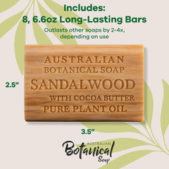 Jabón botánico australiano, aroma terroso de sándalo para relajación.