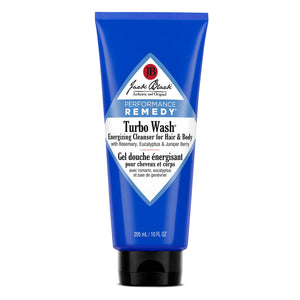 Jack Black Turbo Wash, botella para cuerpo y cabello, aroma vigorizante para empezar el día.