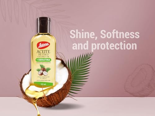 Jaloma Aceite de Coco con Keratina, etiqueta visible, hidratación profunda para el cabello