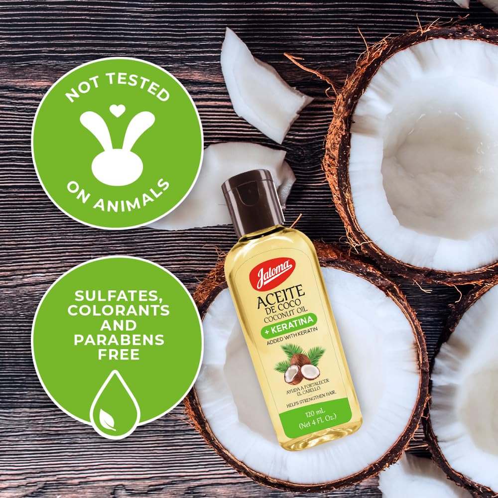 Jaloma Aceite de Coco con Keratina, sin parabenos, opción segura para todo tipo de cabello