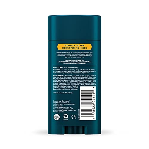 Jason desodorante para hombre, ingredientes cítricos y jengibre para el cuidado de la piel.