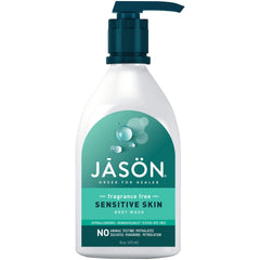Jason gel ducha sin fragancia para piel sensible, hidratación suave y limpieza delicada.