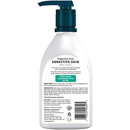 Jason gel ducha sin fragancia, envase y botella, ideal para uso diario tras el baño.
