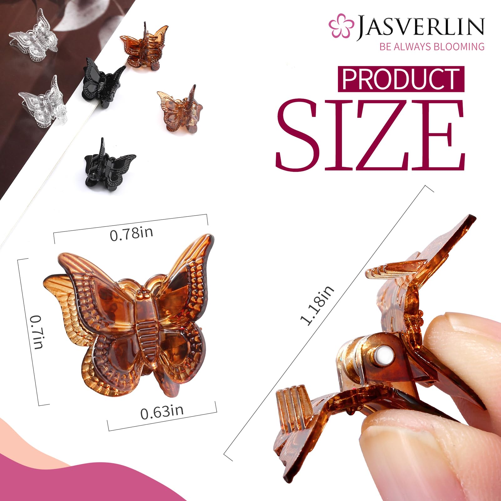 JASVERLIN broches mariposa mini transparentes, ligeros y discretos para peinados.