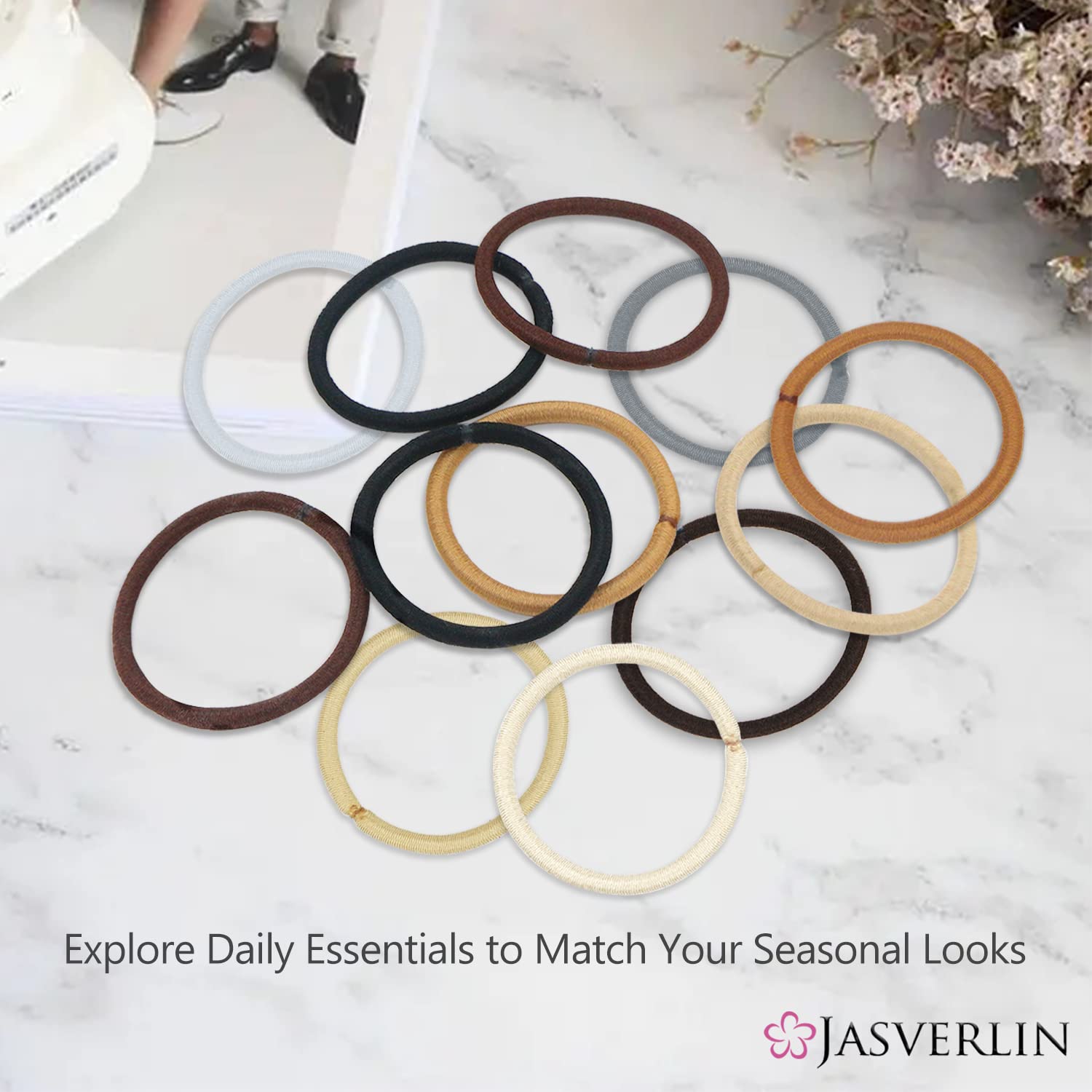 Elásticos JASVERLIN diámetro 4-5 cm, tamaño ideal para moños grandes.