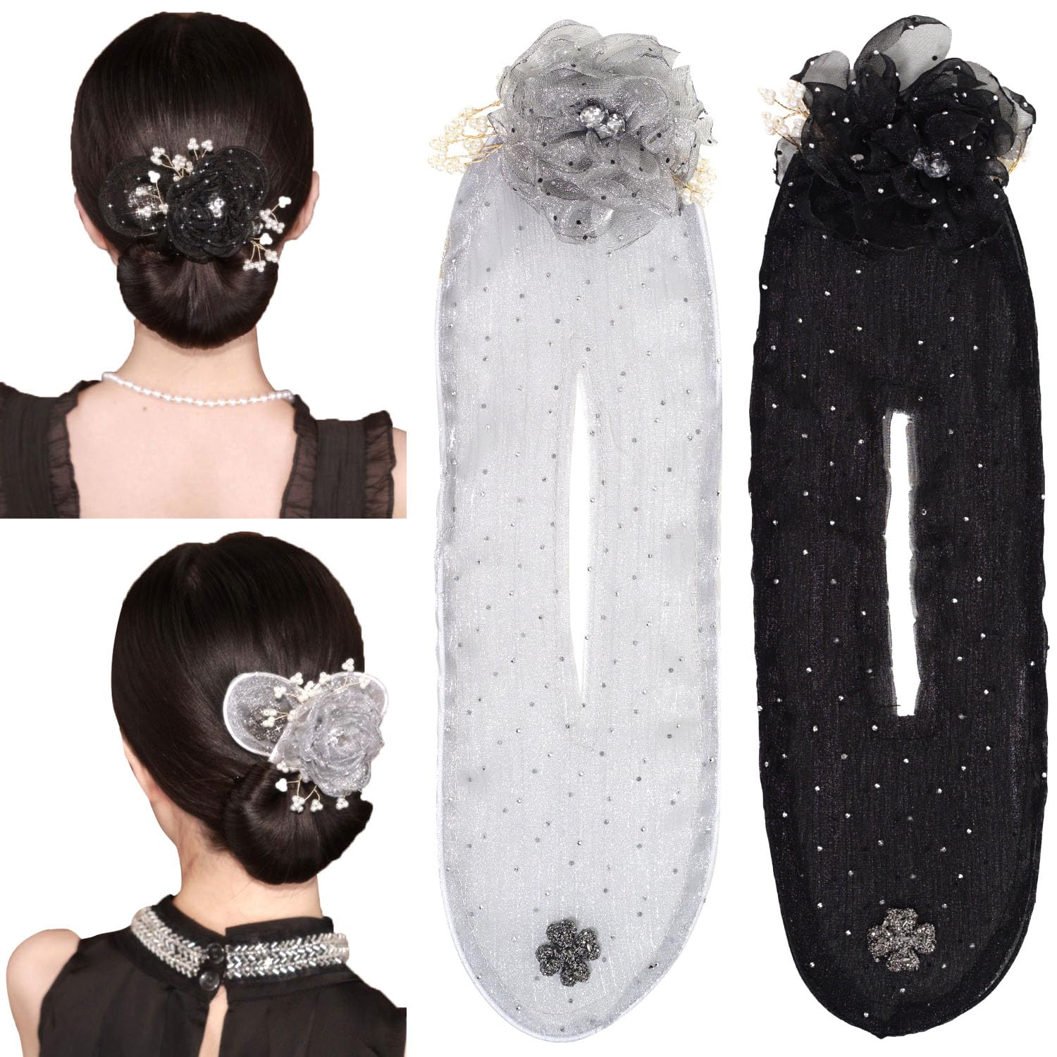 Jeffan flor cristal bun francés, accesorio luminoso para moños elegantes.
