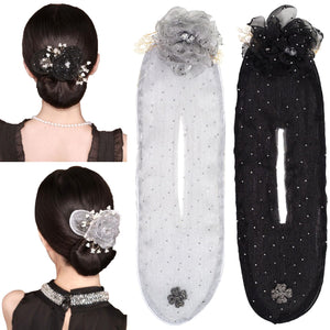 Jeffan flor cristal bun francés, accesorio luminoso para moños elegantes.