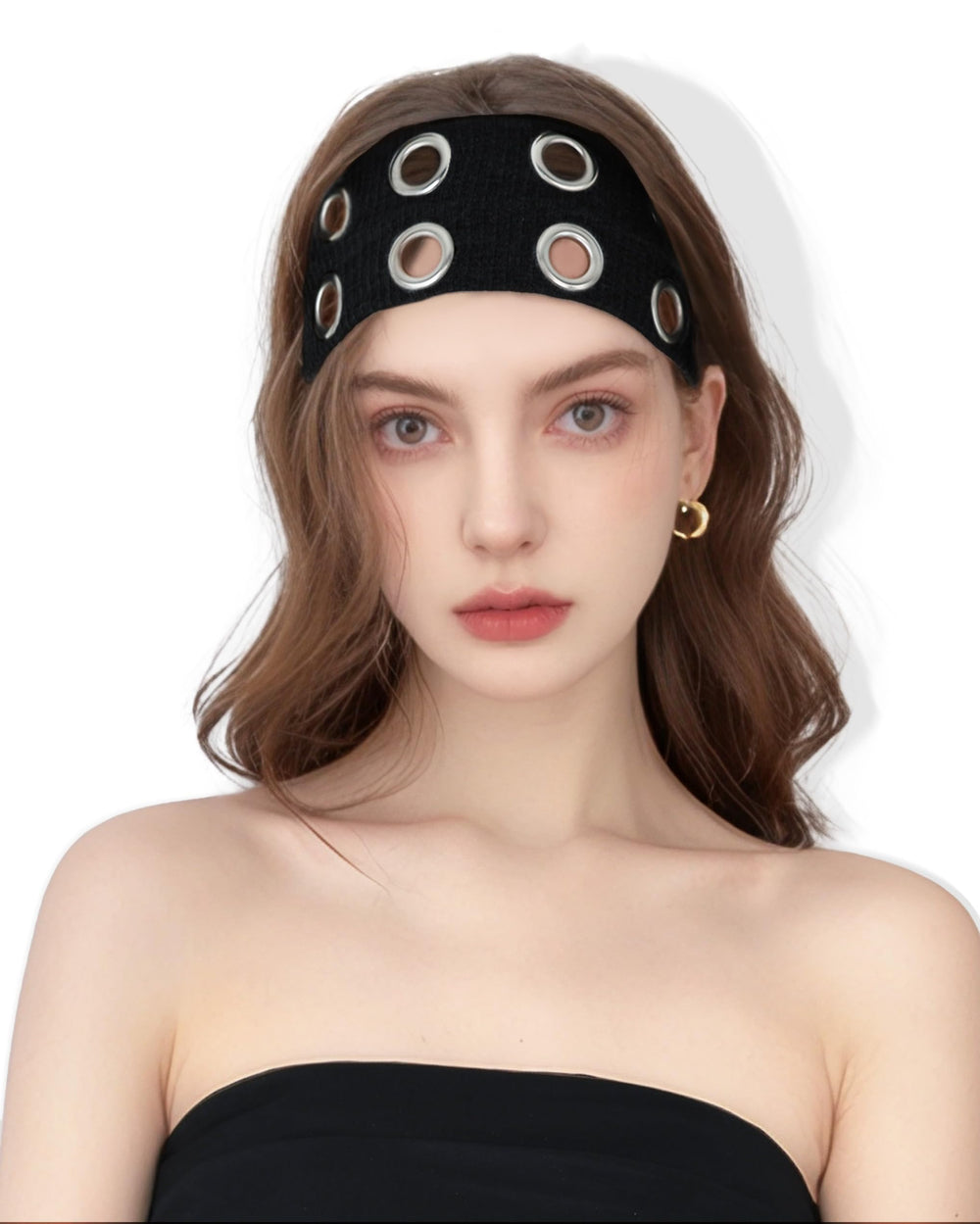 Diadema JENSVOIR con ojales negra, 20 cm, para estilo audaz y cómodo.