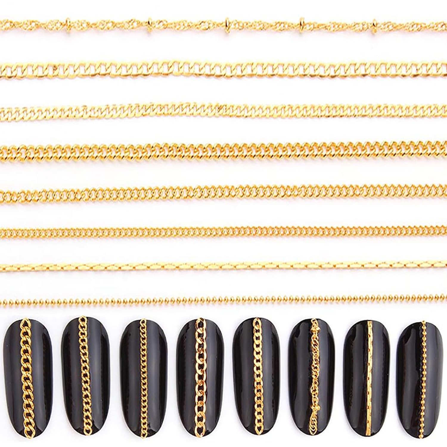 JERCLITY ocho tiras de cadenas doradas para uñas con brillo duradero
