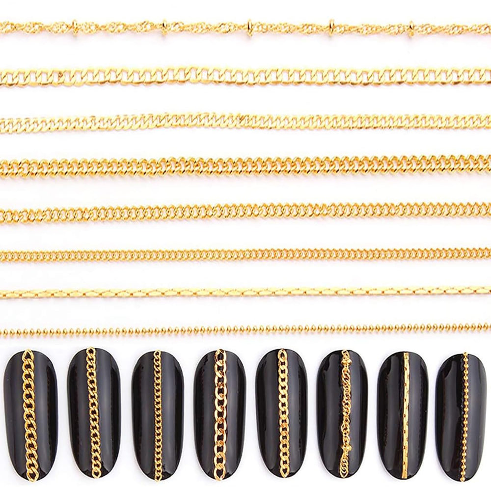 JERCLITY ocho tiras de cadenas doradas para uñas con brillo duradero