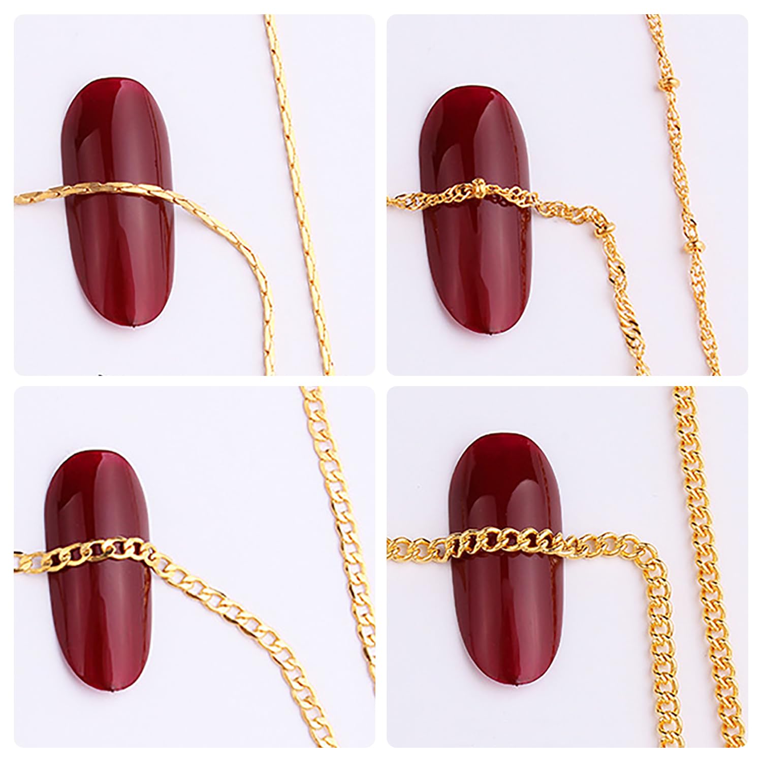 JERCLITY cadenas doradas para uñas con anchuras diferentes para estilos únicos