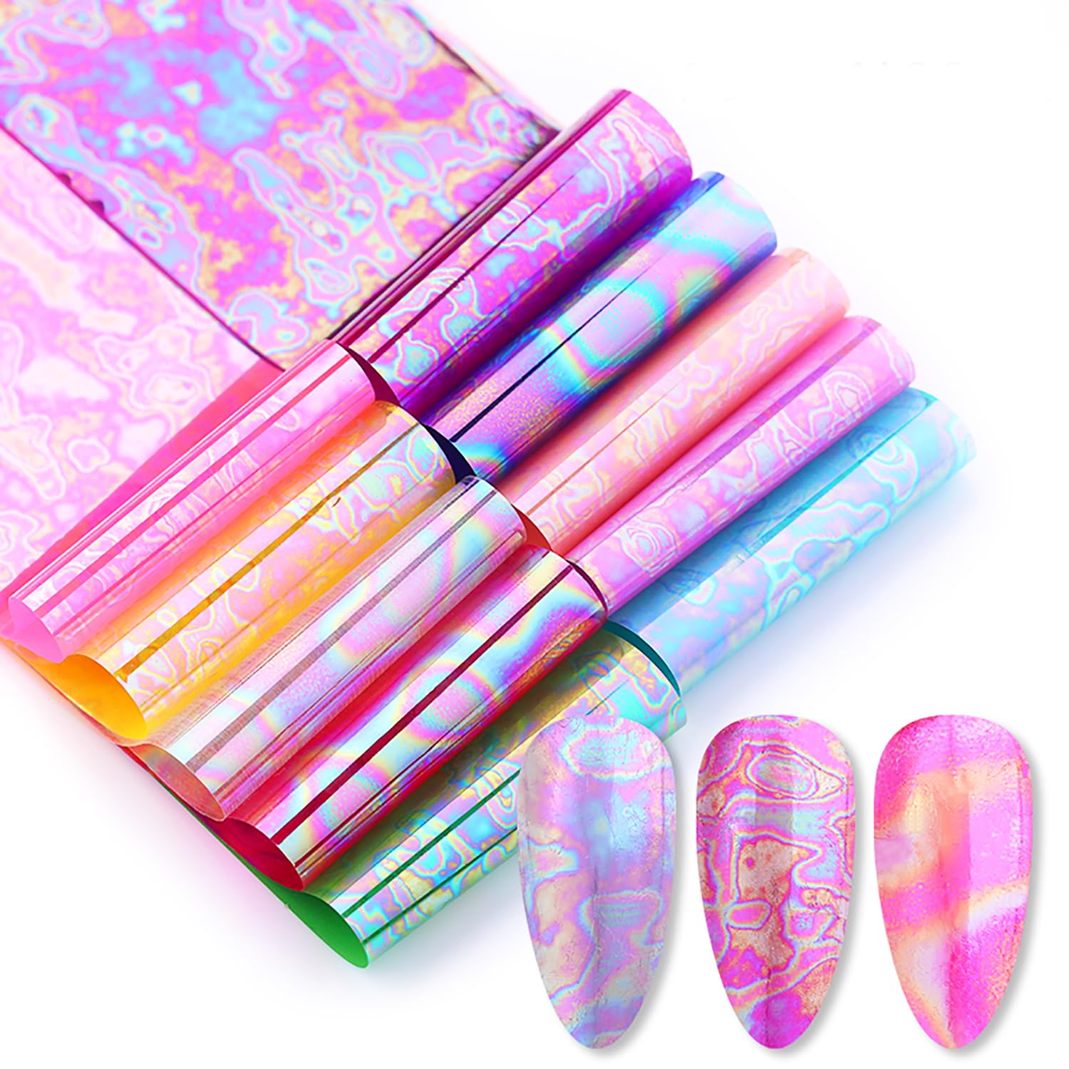 JERCLITY diseño aurora iridiscente con reflejos variables en uñas.