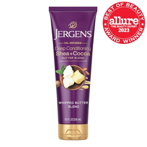 Crema corporal de Jergens para hidratación profunda en piel seca.