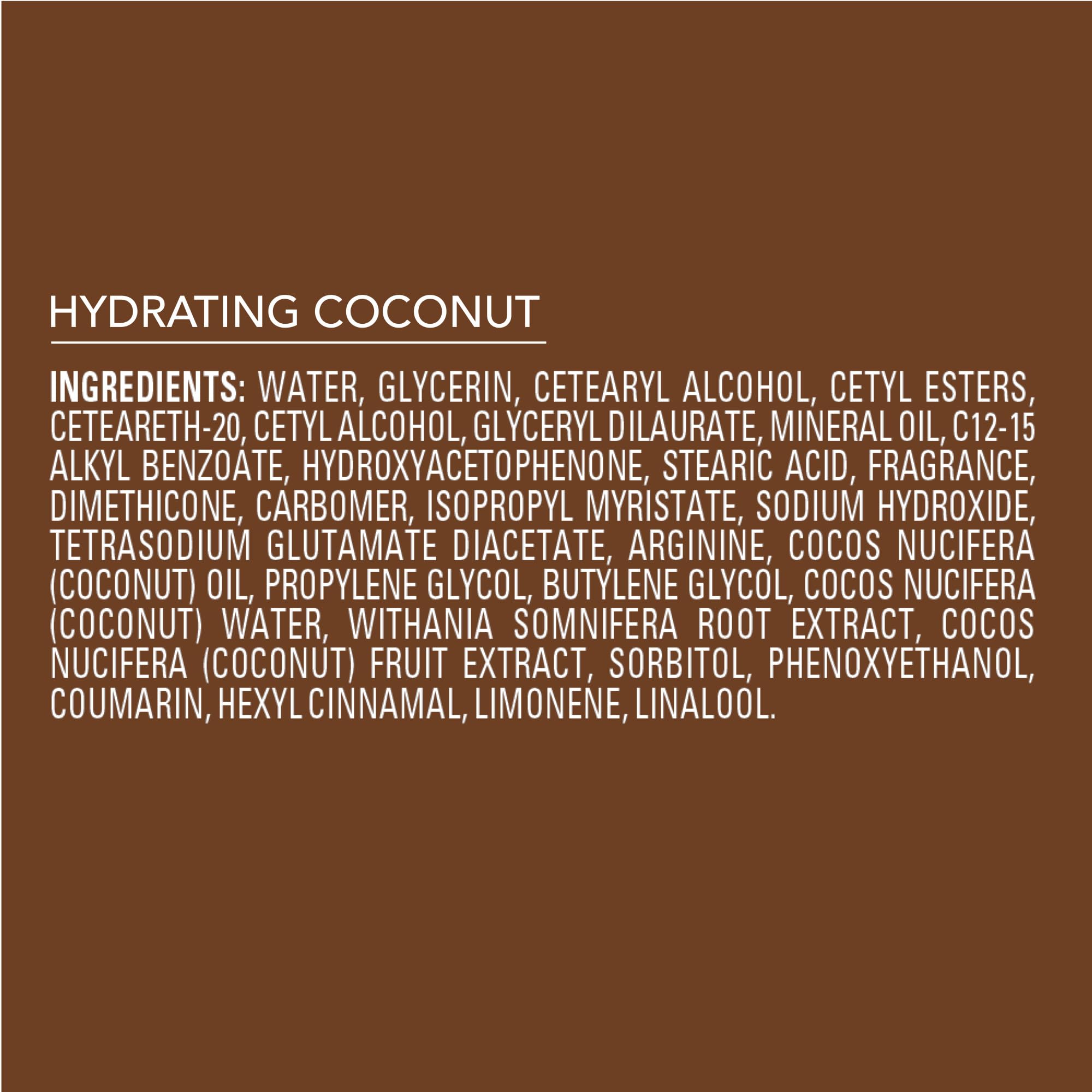 Dermatologist-tested seal beside Jergens Hydrating Coconut lotion.