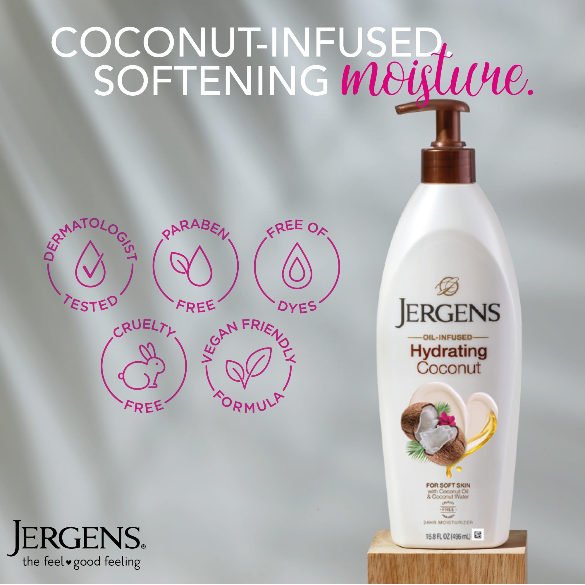 Jergens Hydrating Coconut non-greasy finish on skin after application.