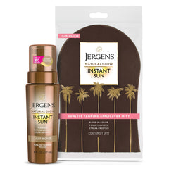 Mousse bronceadora de Jergens Instant Sun en envase, lista para aplicar.