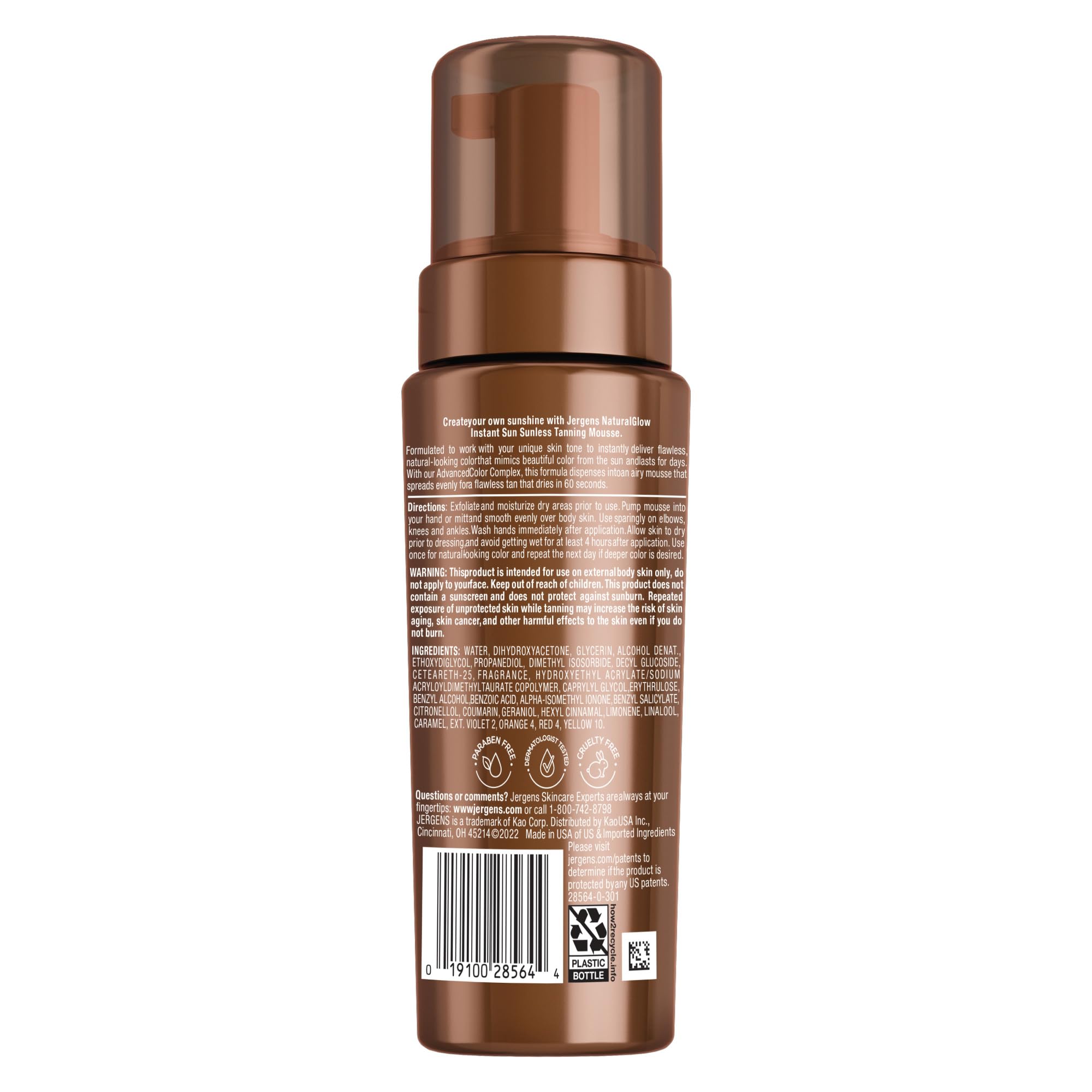 No probado en animales, opción ética de bronceado con Jergens Instant Sun.